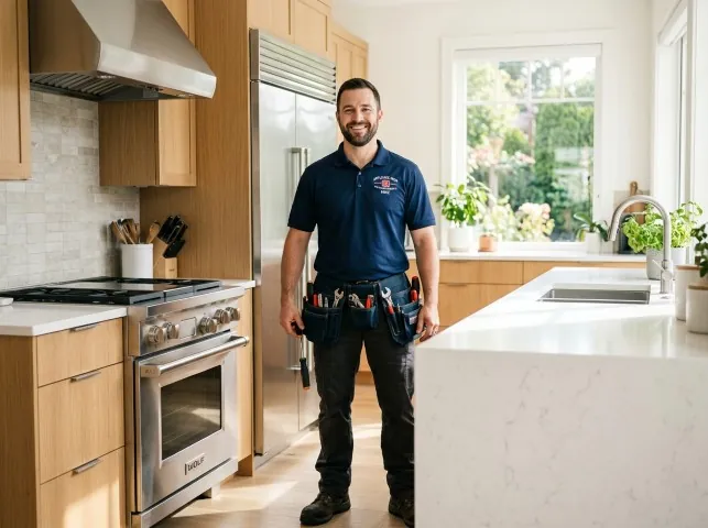 Appliance Repair Hero technician in a Brookdale, CA kitchen after an appliance repair